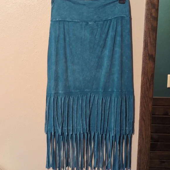 Blue Buttercup Teal Fringe Midi Skirt - Picture 4 of 6